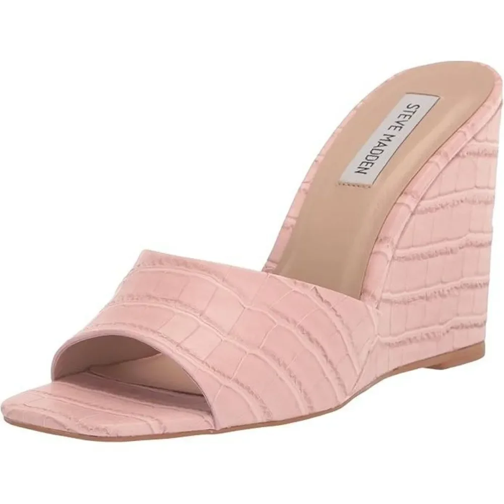 Steve Madden Slide Sandals 9.5 Wedge Wedding Elegant Preppy Pastel Pink Veles